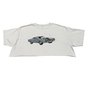J Galt Cropped T Shirt Graphic Motor Show Car Print‎ Women One Size White